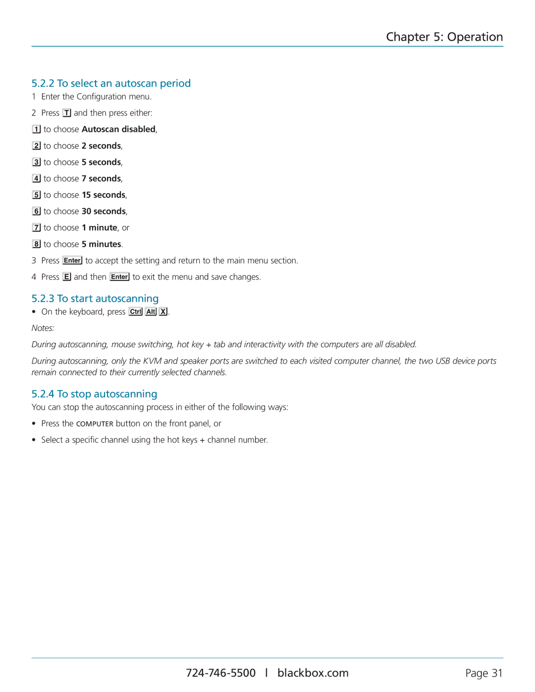 Black Box KV9804A, ServSwitch Wizard DP USB manual To select an autoscan period, To start autoscanning, To stop autoscanning 