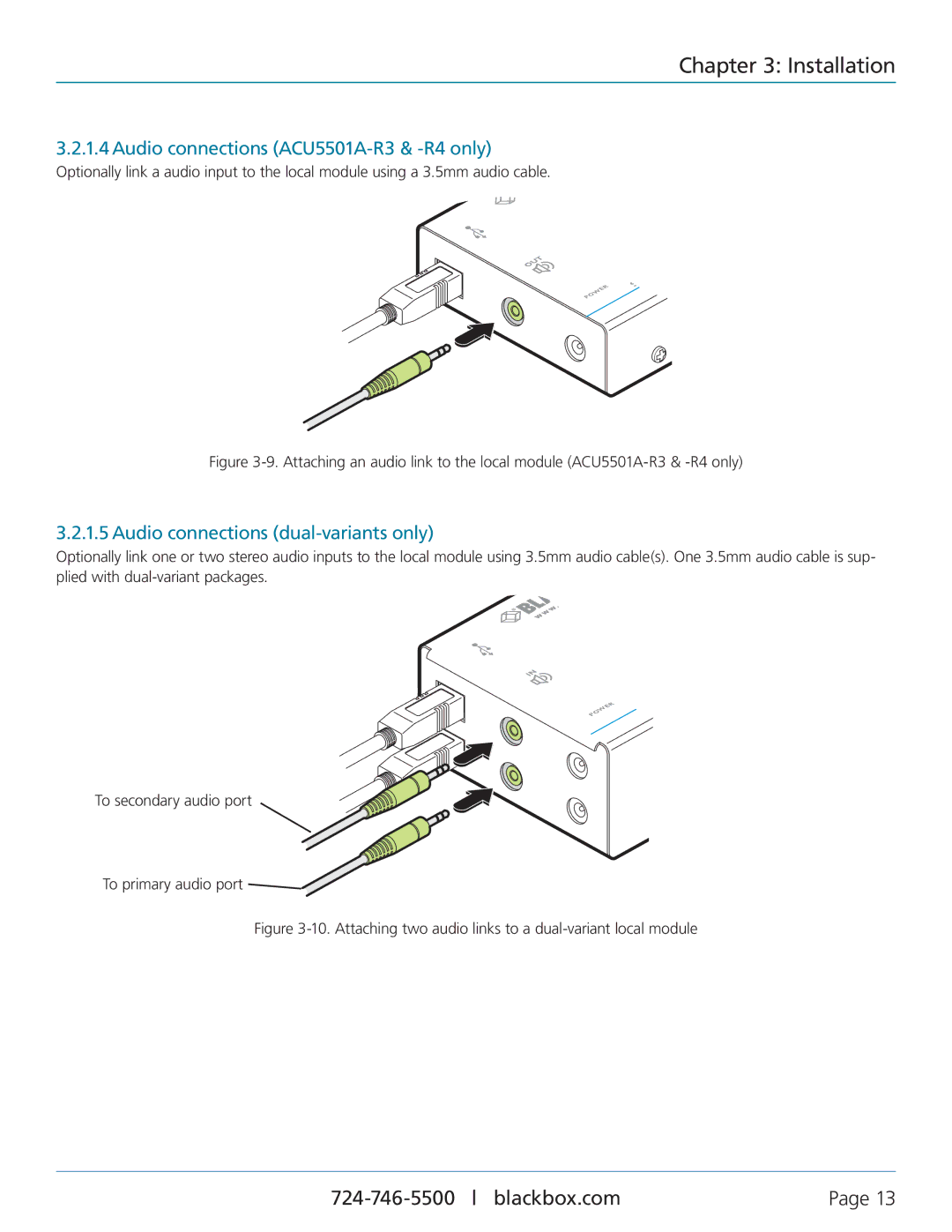 Black Box ServSwitch Wizard DVI/USB SRX Audio connections ACU5501A-R3 & -R4 only, Audio connections dual-variants only 