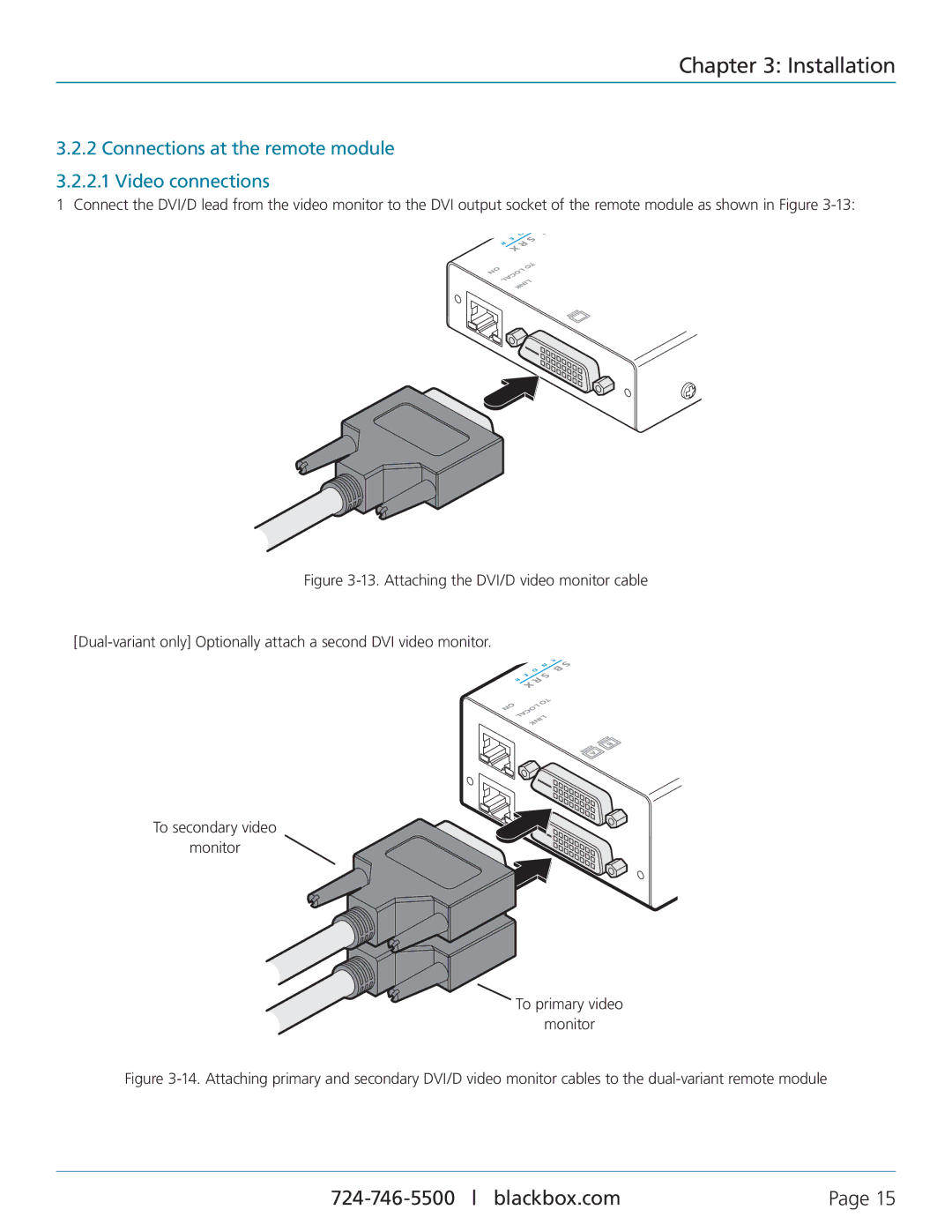 Black Box ServSwitch Wizard DVI/USB SRX, ACU5501A-R4 manual Connections at the remote module 3.2.2.1 Video connections 