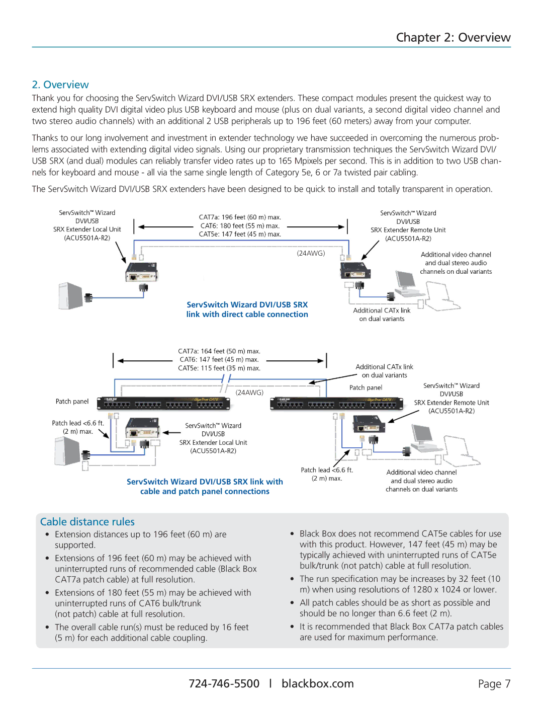 Black Box ServSwitch Wizard DVI/USB SRX, ACU5501A-R4 manual Overview, Cable distance rules 