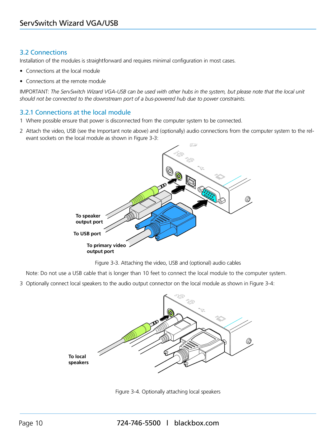 Black Box ACU5050A-R2, ServSwitch Wizard VGA/USB manual Connections at the local module 