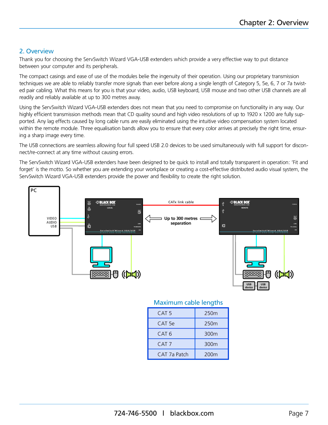 Black Box ServSwitch Wizard VGA/USB, ACU5050A-R2 manual Overview, Maximum cable lengths 