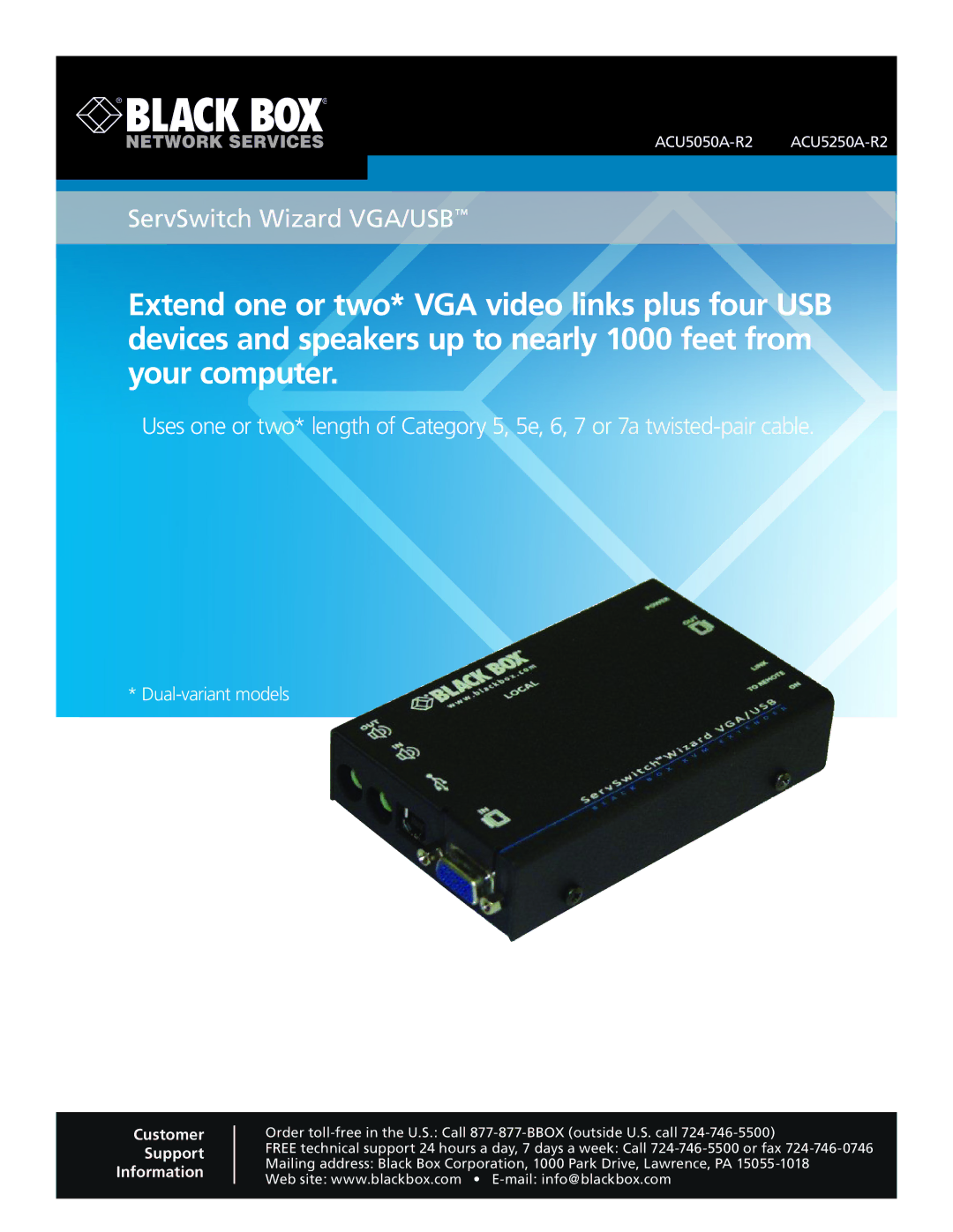 Black Box ServSwitch Wizard VGA/USB, ACU5050A-R2 manual 