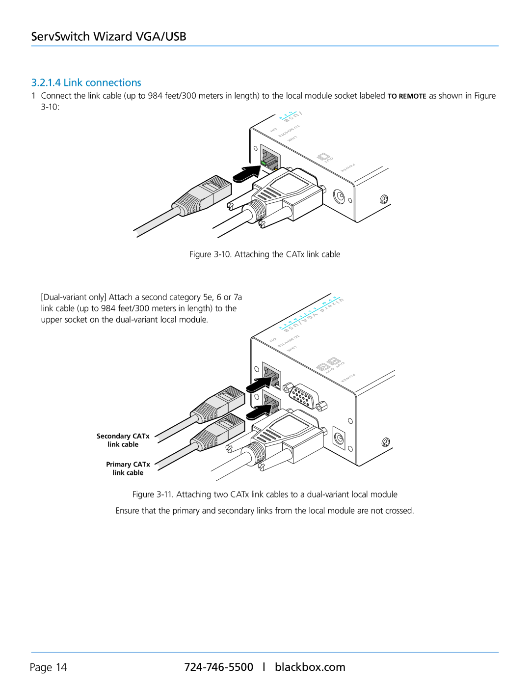 Black Box ServSwitch Wizard VGA/USB, ACU505A-R2, ACU5250A-R2 manual Link connections 