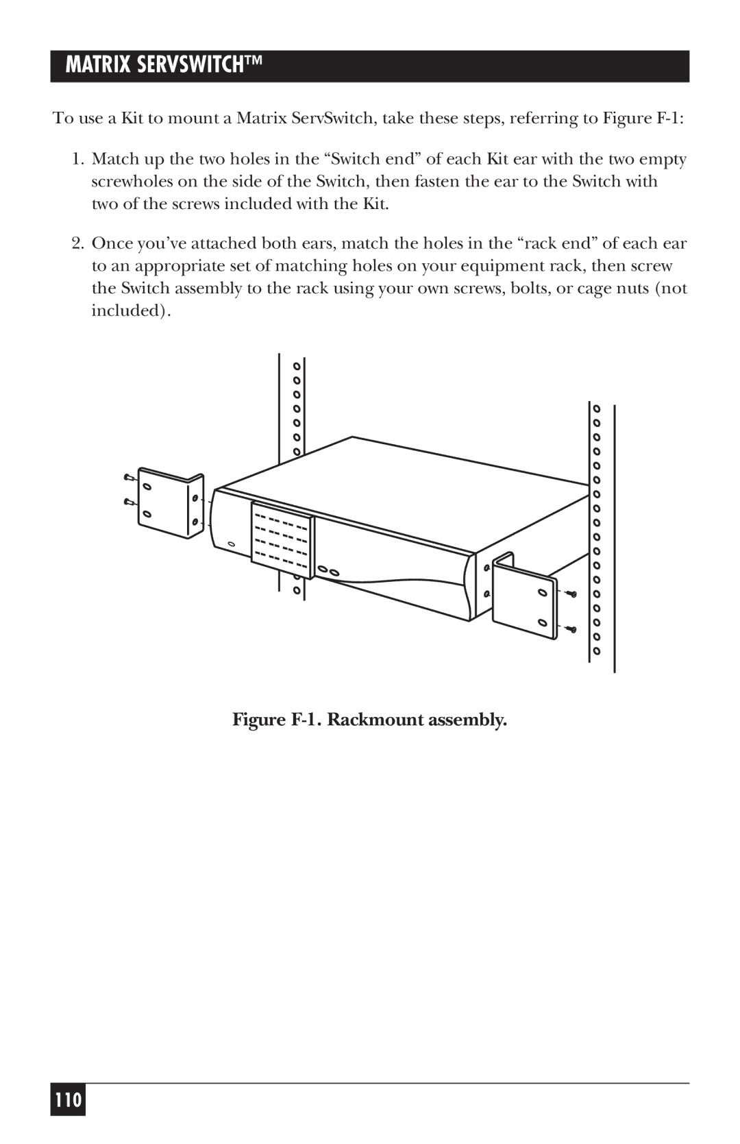 Black Box ServSwitch manual Figure F-1. Rackmount assembly 