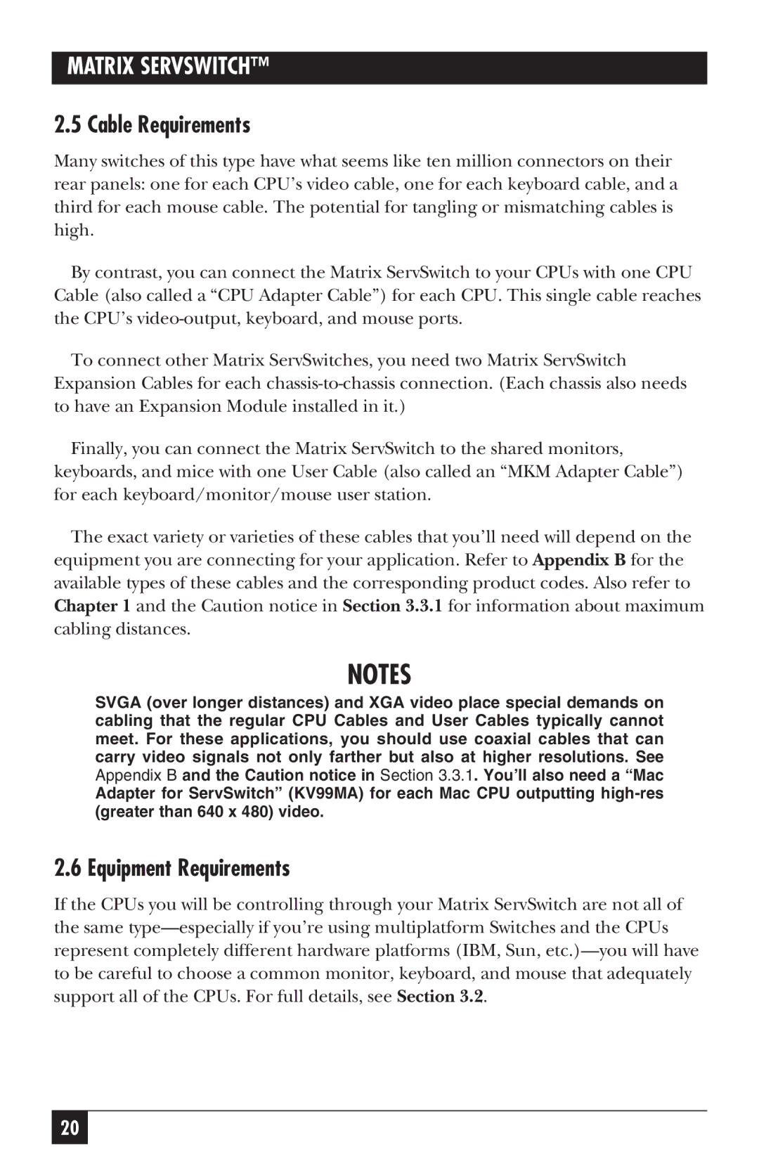 Black Box ServSwitch manual Cable Requirements, Equipment Requirements 