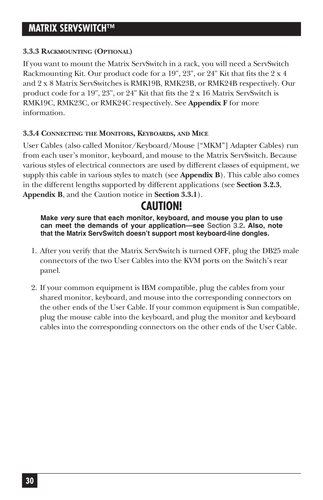 Black Box ServSwitch manual Rackmounting Optional 