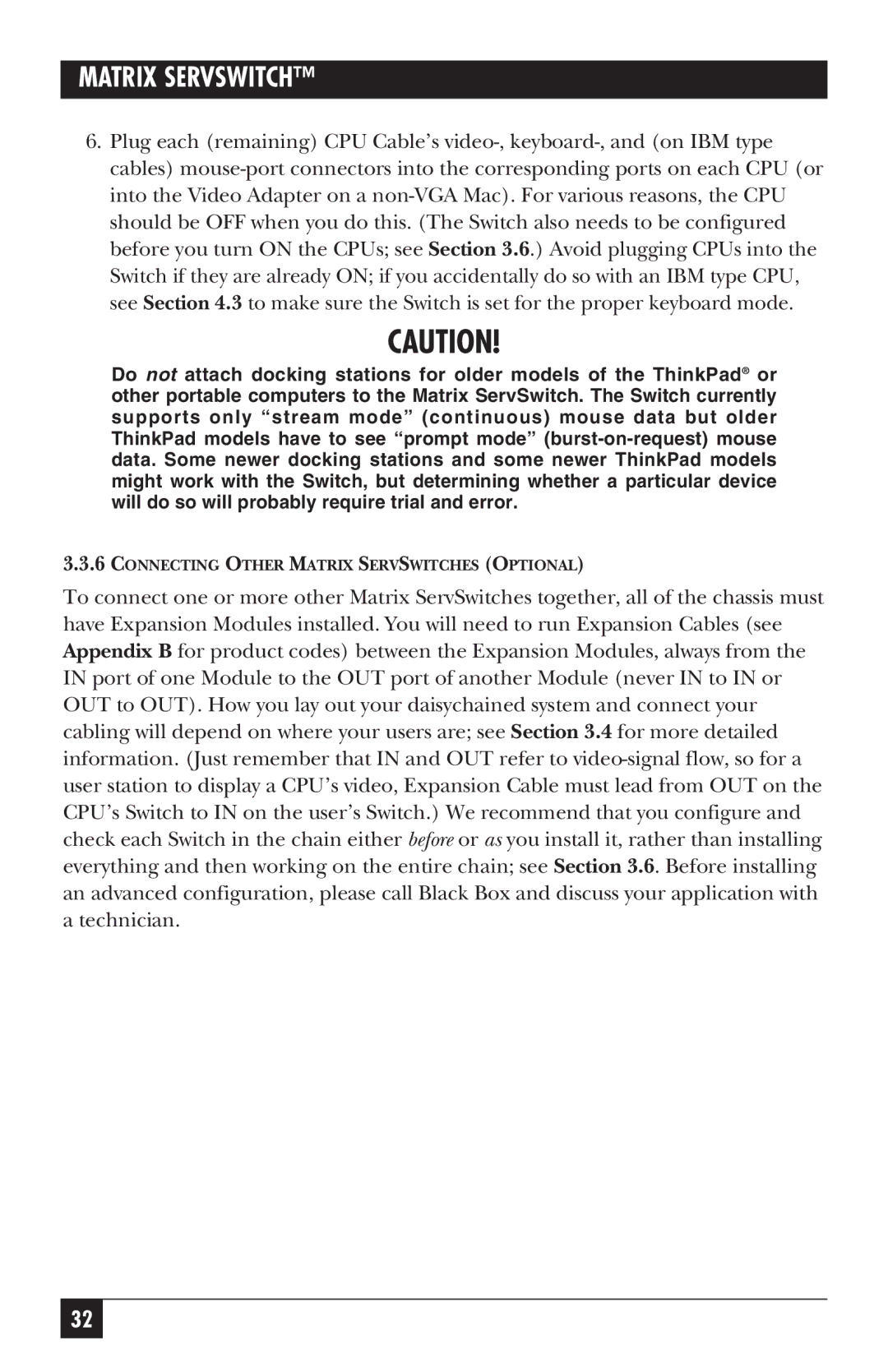 Black Box ServSwitch manual Connecting Other Matrix Servswitches Optional 