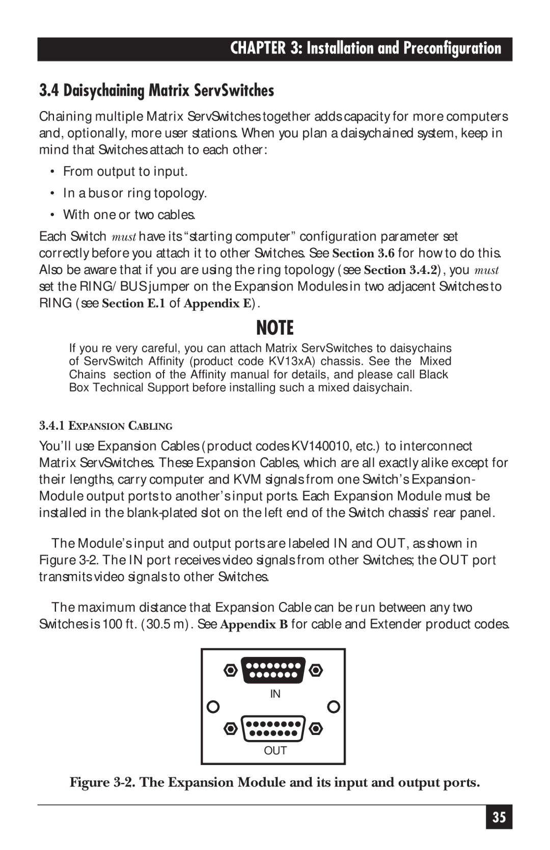 Black Box manual Daisychaining Matrix ServSwitches, Expansion Module and its input and output ports 