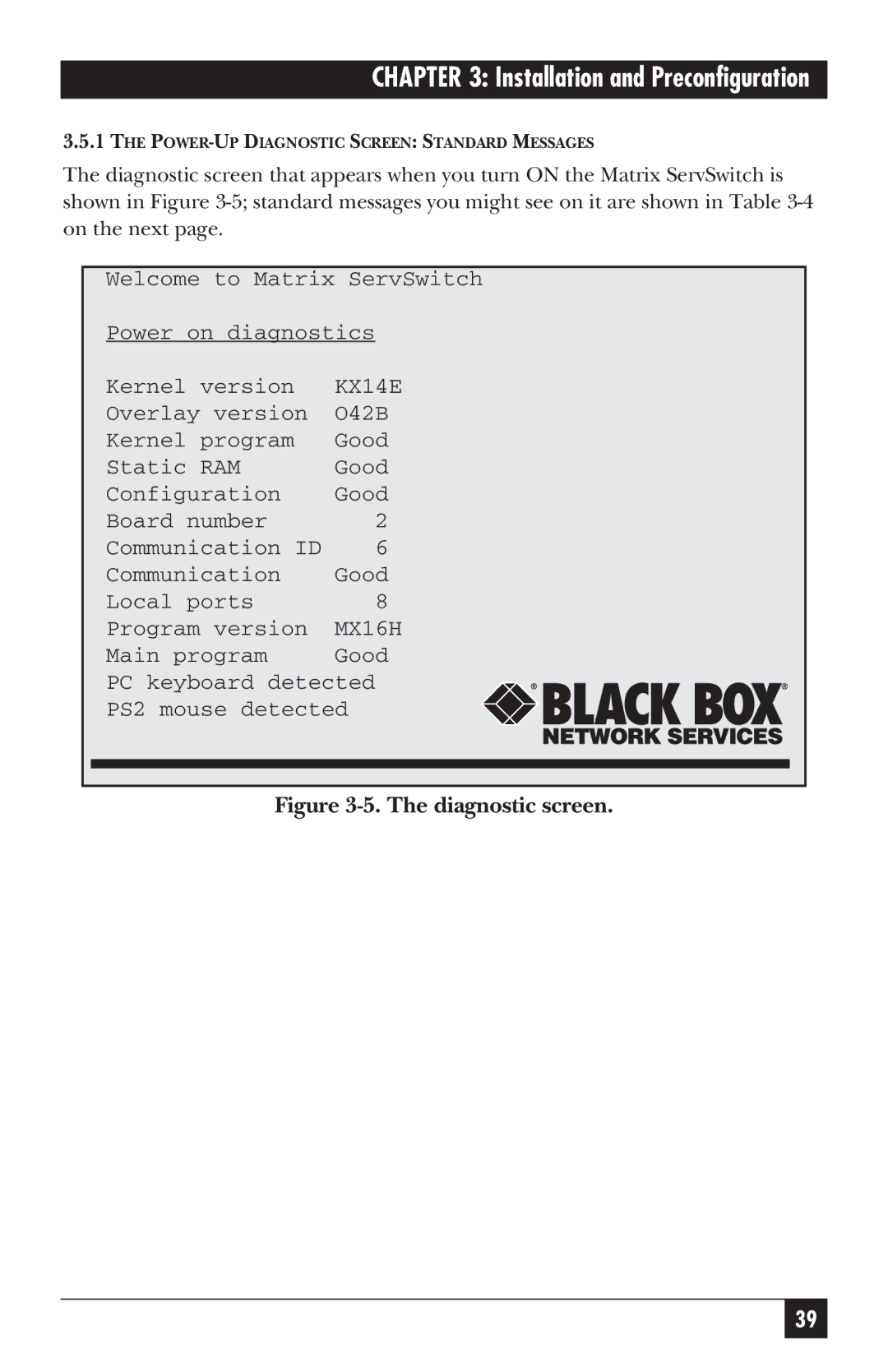 Black Box ServSwitch manual Diagnostic screen 