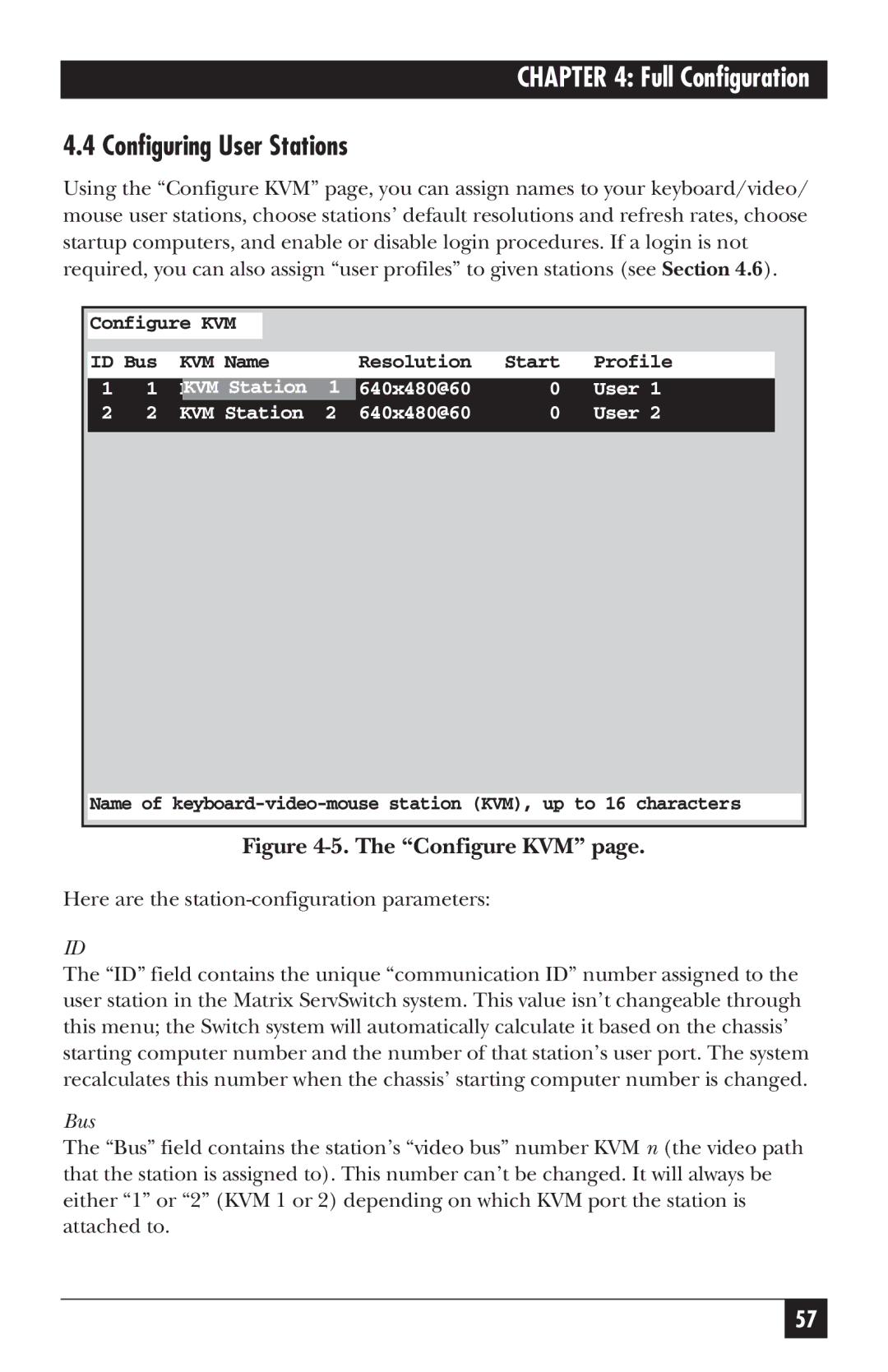 Black Box ServSwitch manual Configuring User Stations, Bus 