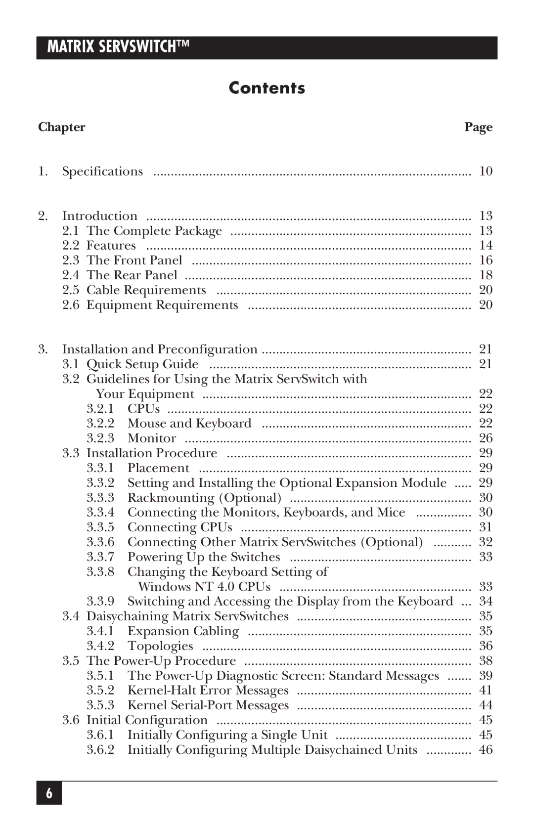 Black Box ServSwitch manual Contents 