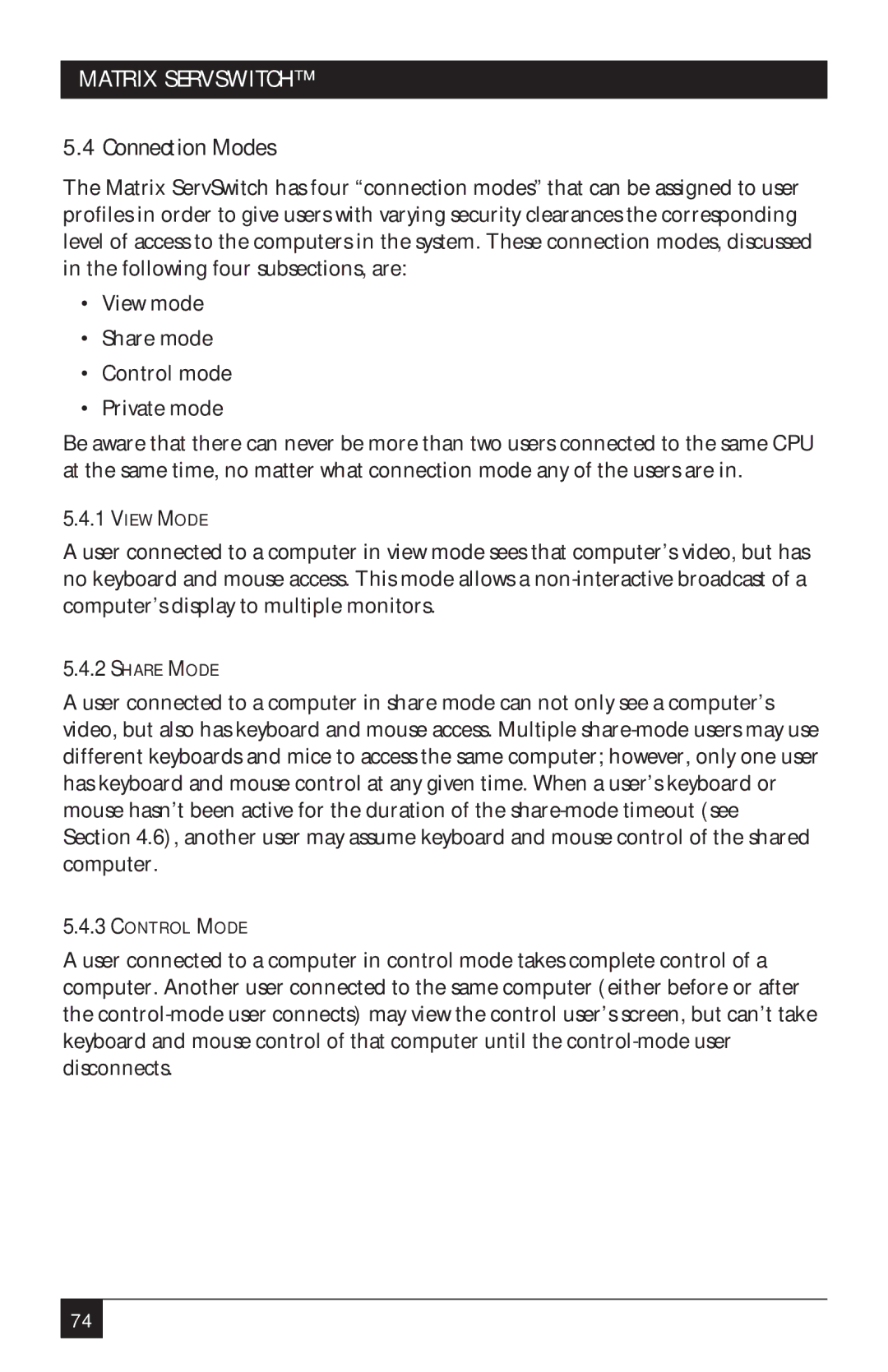 Black Box ServSwitch manual Connection Modes 