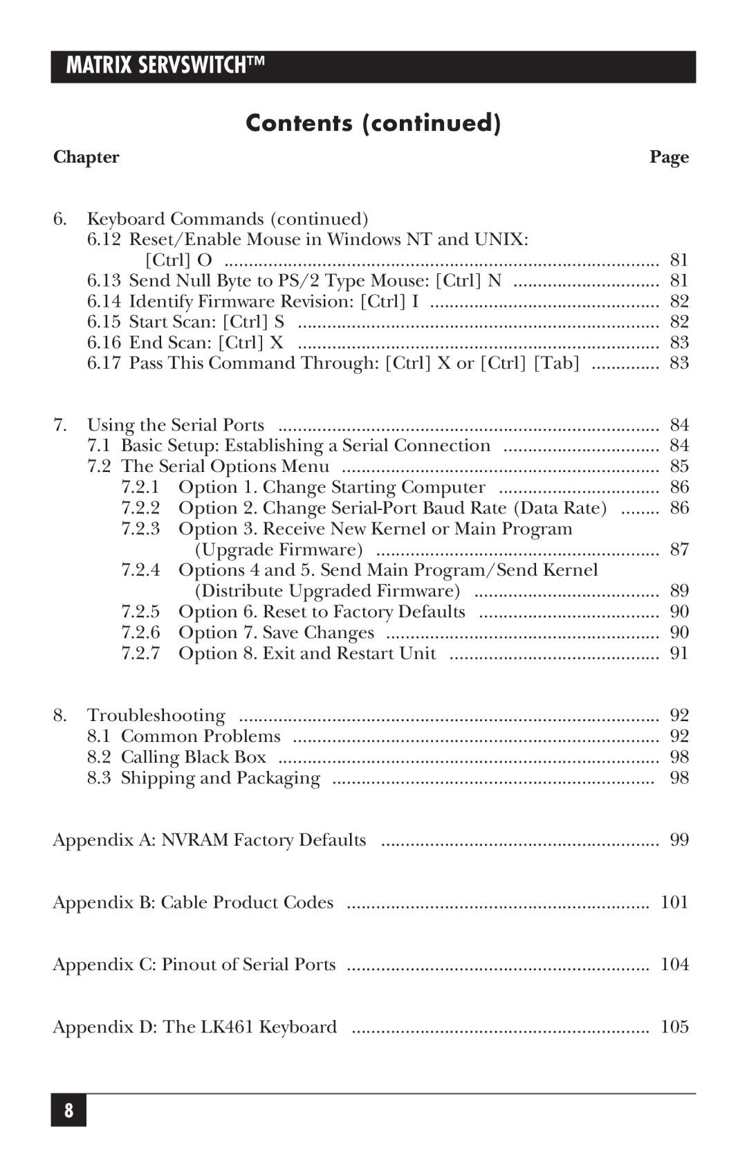 Black Box ServSwitch manual Matrix Servswitch 