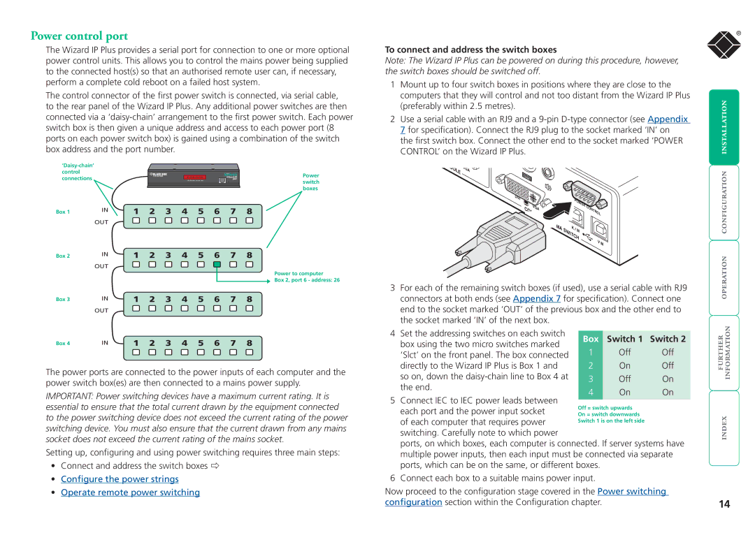 Black Box ServSwitchTM manual Power control port, To connect and address the switch boxes 