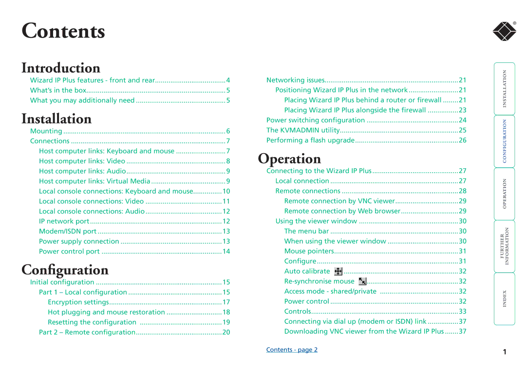 Black Box ServSwitchTM manual Contents 