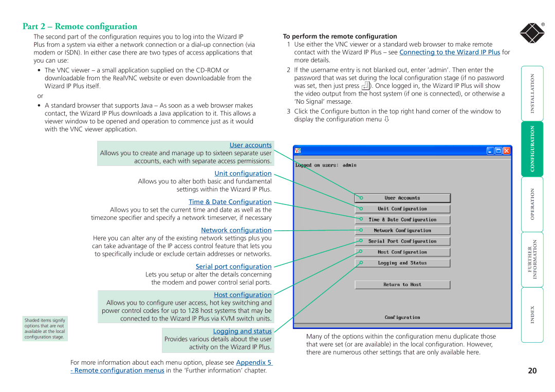 Black Box ServSwitchTM manual Part 2 Remote configuration, To perform the remote configuration 