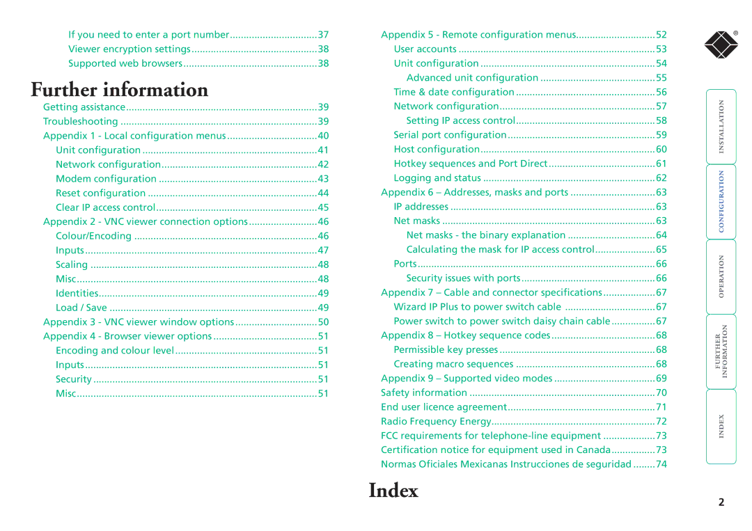 Black Box ServSwitchTM manual Index 