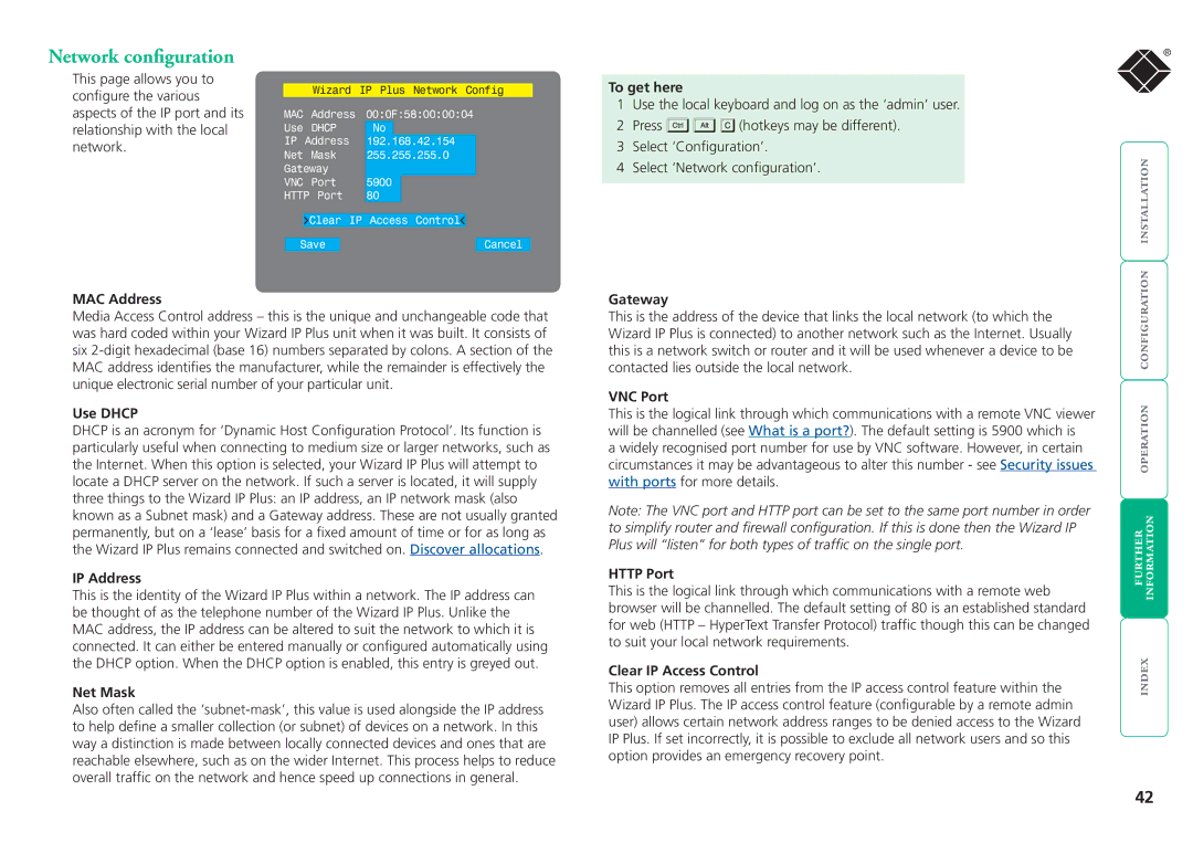 Black Box ServSwitchTM manual Network configuration 