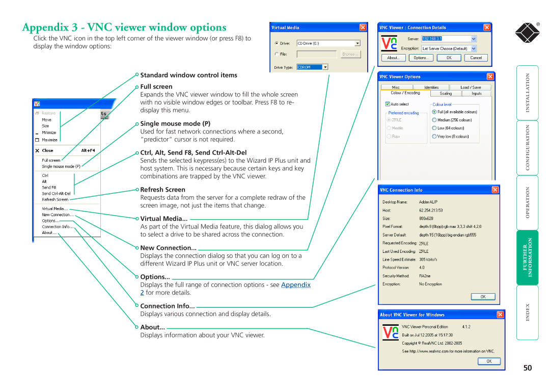 Black Box ServSwitchTM manual Appendix 3 VNC viewer window options 