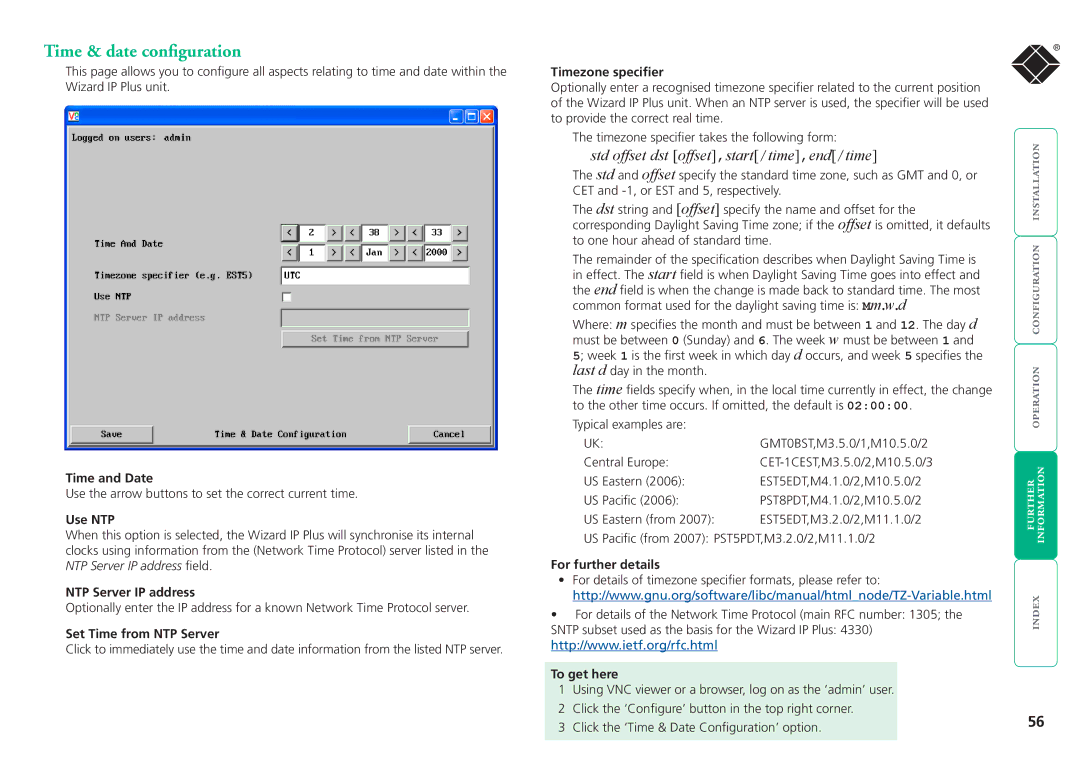 Black Box ServSwitchTM manual Time & date configuration 