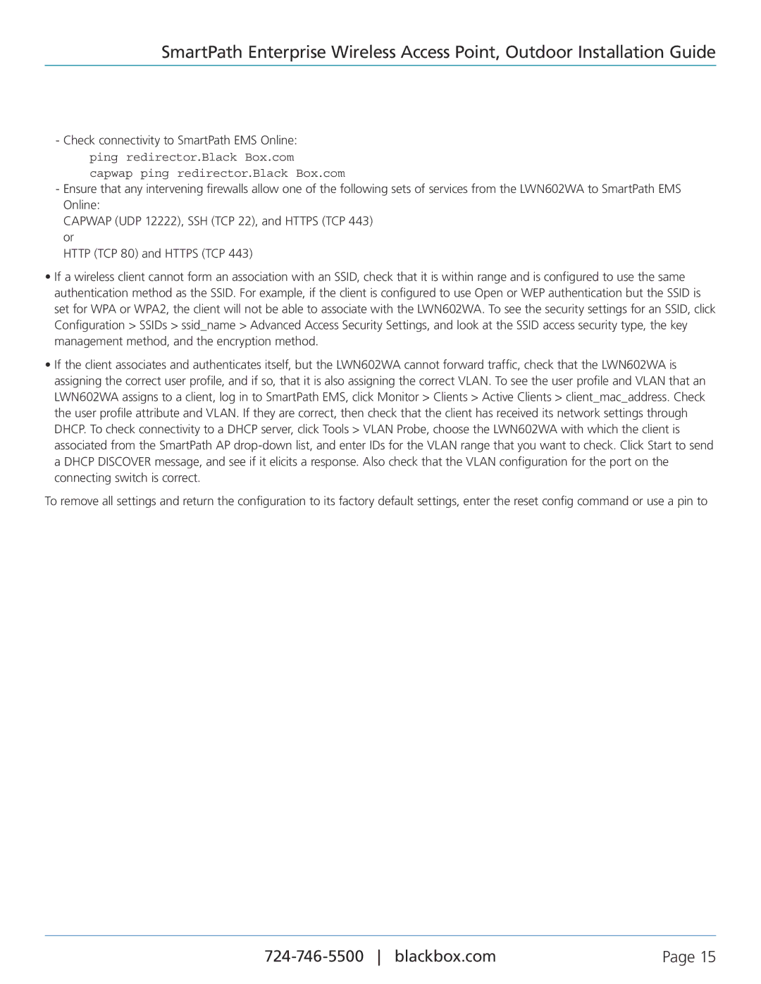 Black Box SmartPath Enterprise Wireless Access Point, LWN602WA manual Blackbox.com 