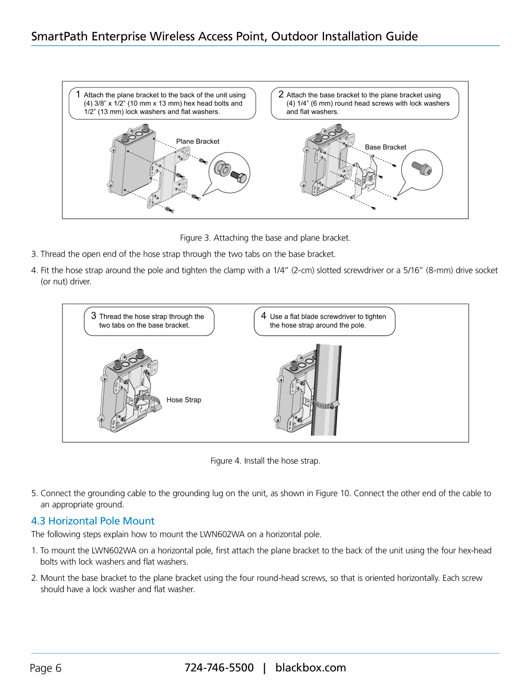 Black Box LWN602WA, SmartPath Enterprise Wireless Access Point manual Horizontal Pole Mount 