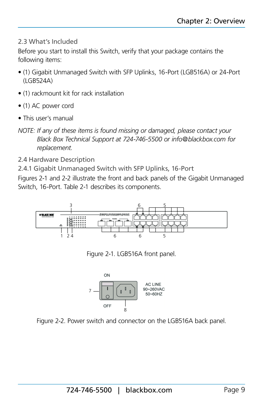 Black Box lgb524a, lgb516a, solid gigabit switching in a rackmount chassis Overview, What’s Included, Hardware Description 