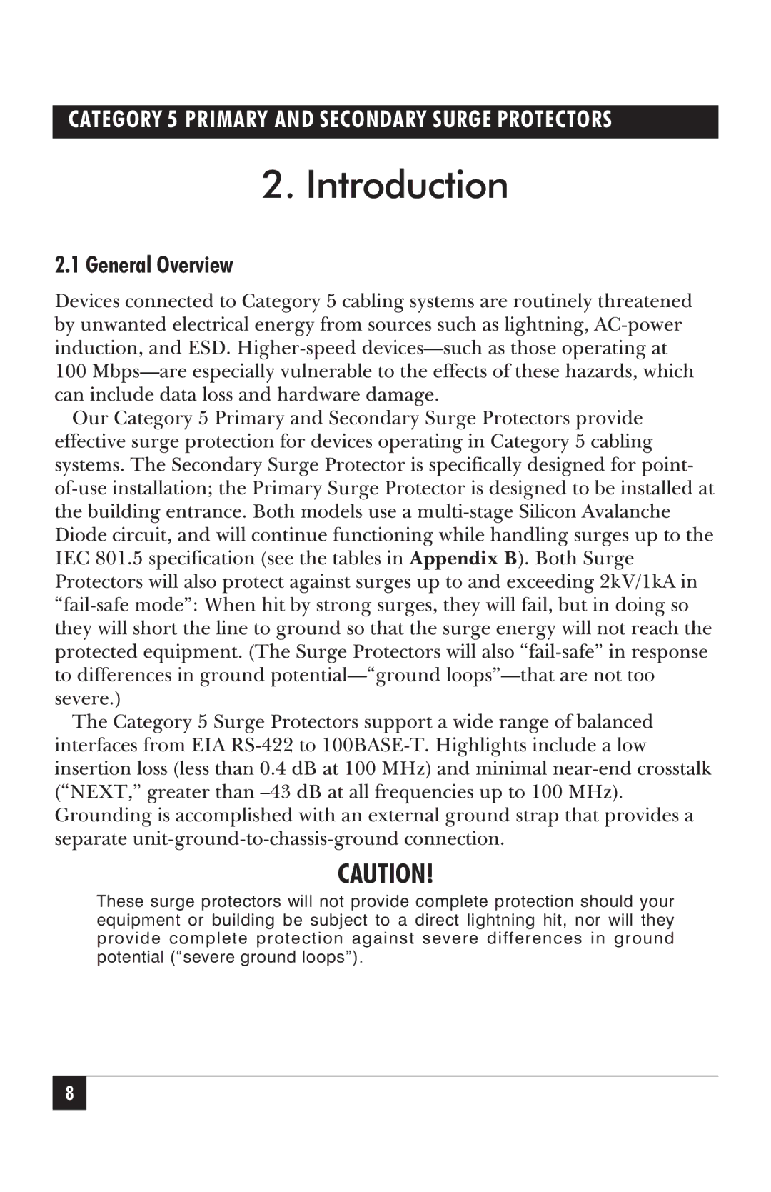 Black Box SP251A, SP250A manual Category 5 Primary and Secondary Surge Protectors 