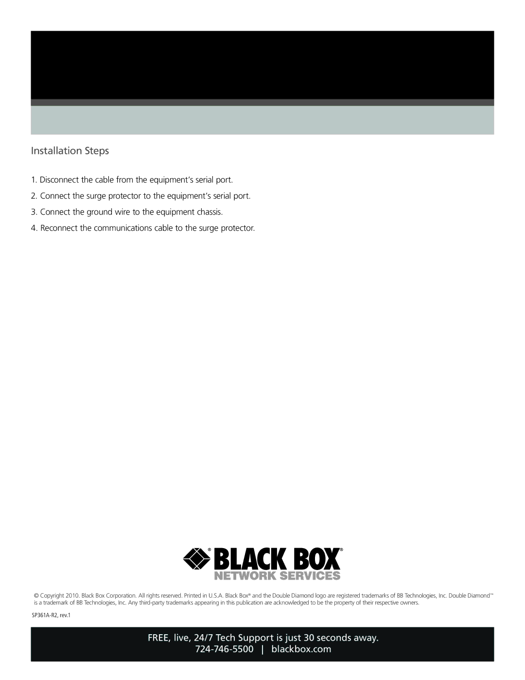 Black Box SP361A-R2 specifications Installation Steps 