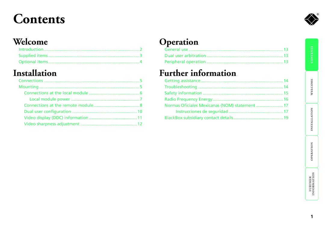 Black Box SRX, ServSwitch manual Contents 