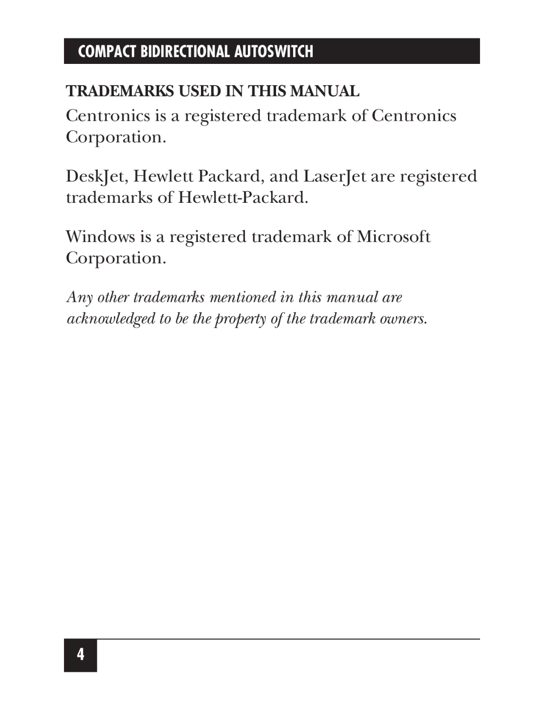 Black Box SW176A, SW175A manual Trademarks Used in this Manual 