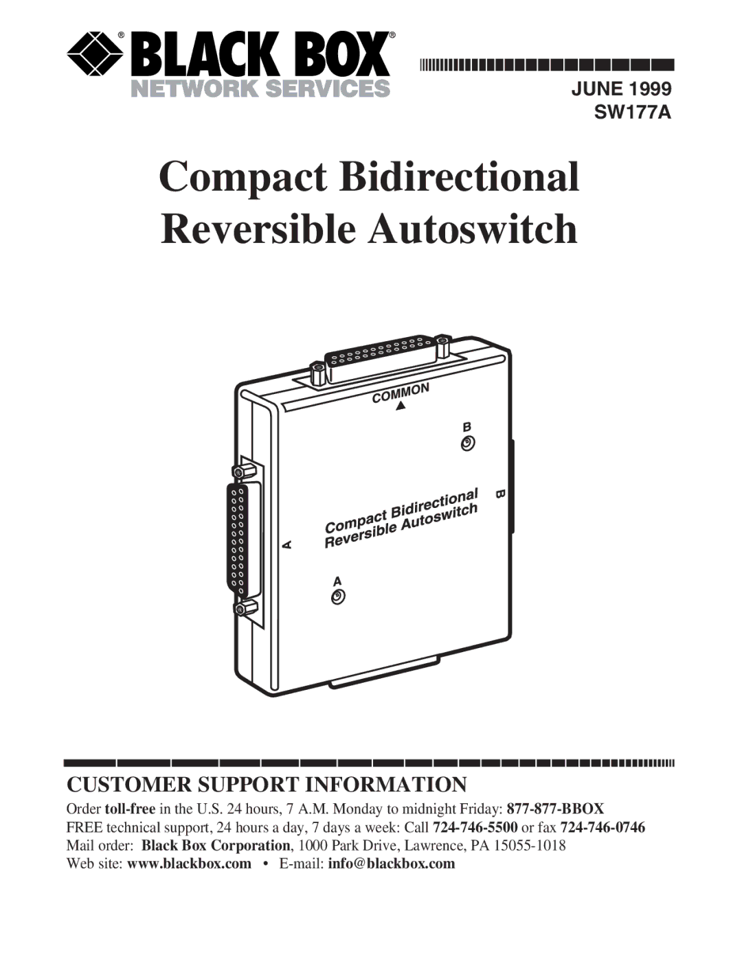 Black Box SW177A manual Compact Bidirectional Reversible Autoswitch 