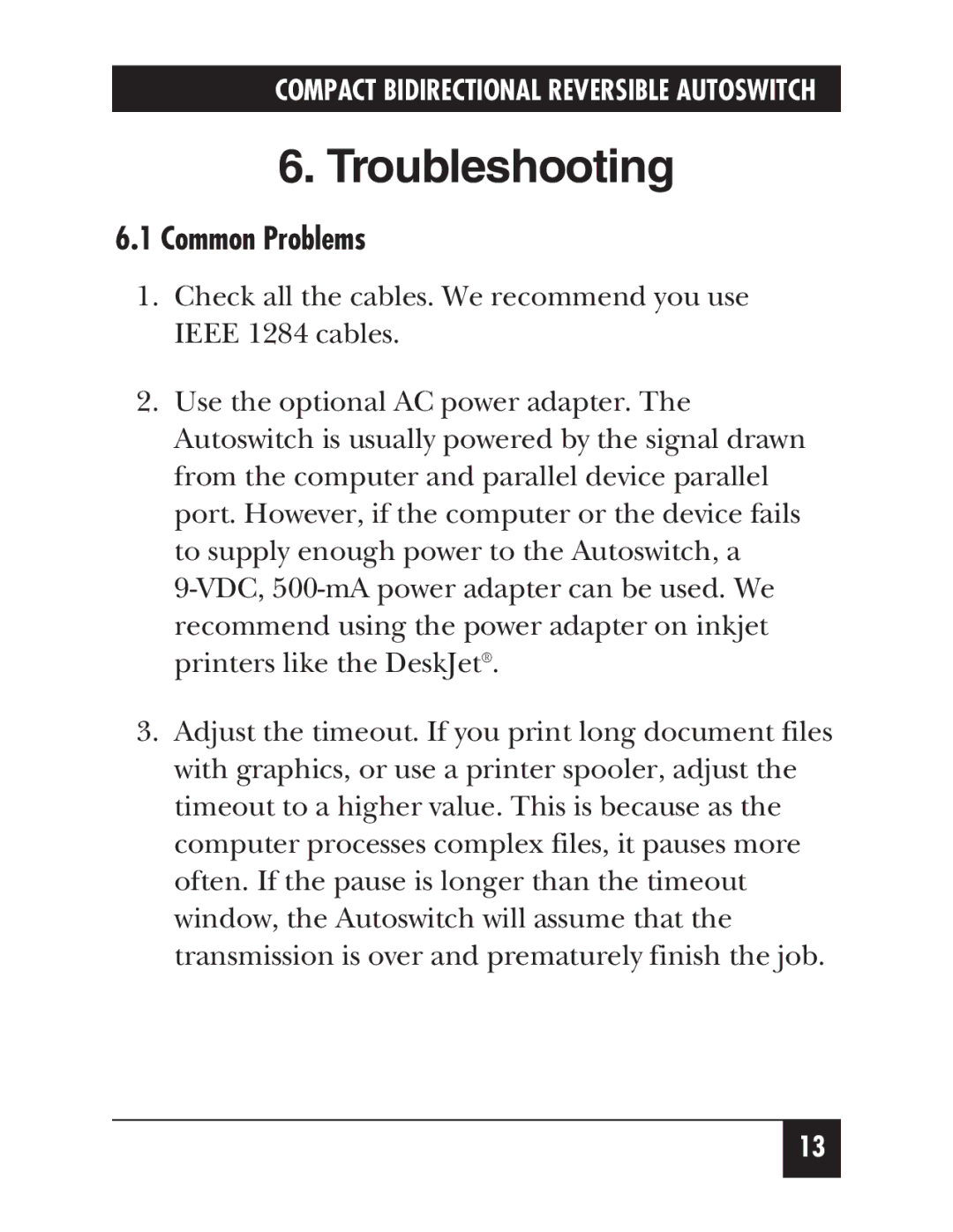 Black Box SW177A manual Troubleshooting, Common Problems 