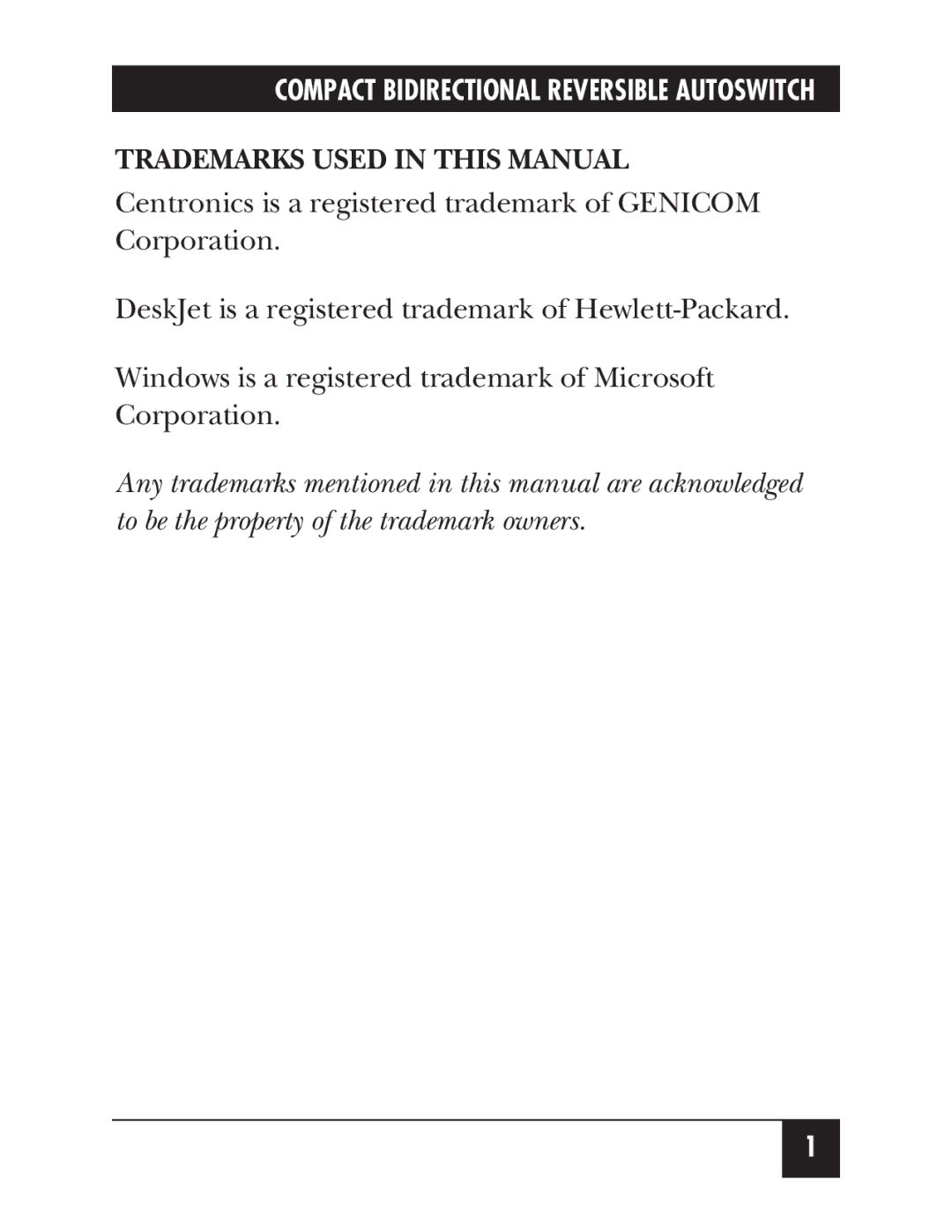 Black Box SW177A manual Trademarks Used in this Manual 