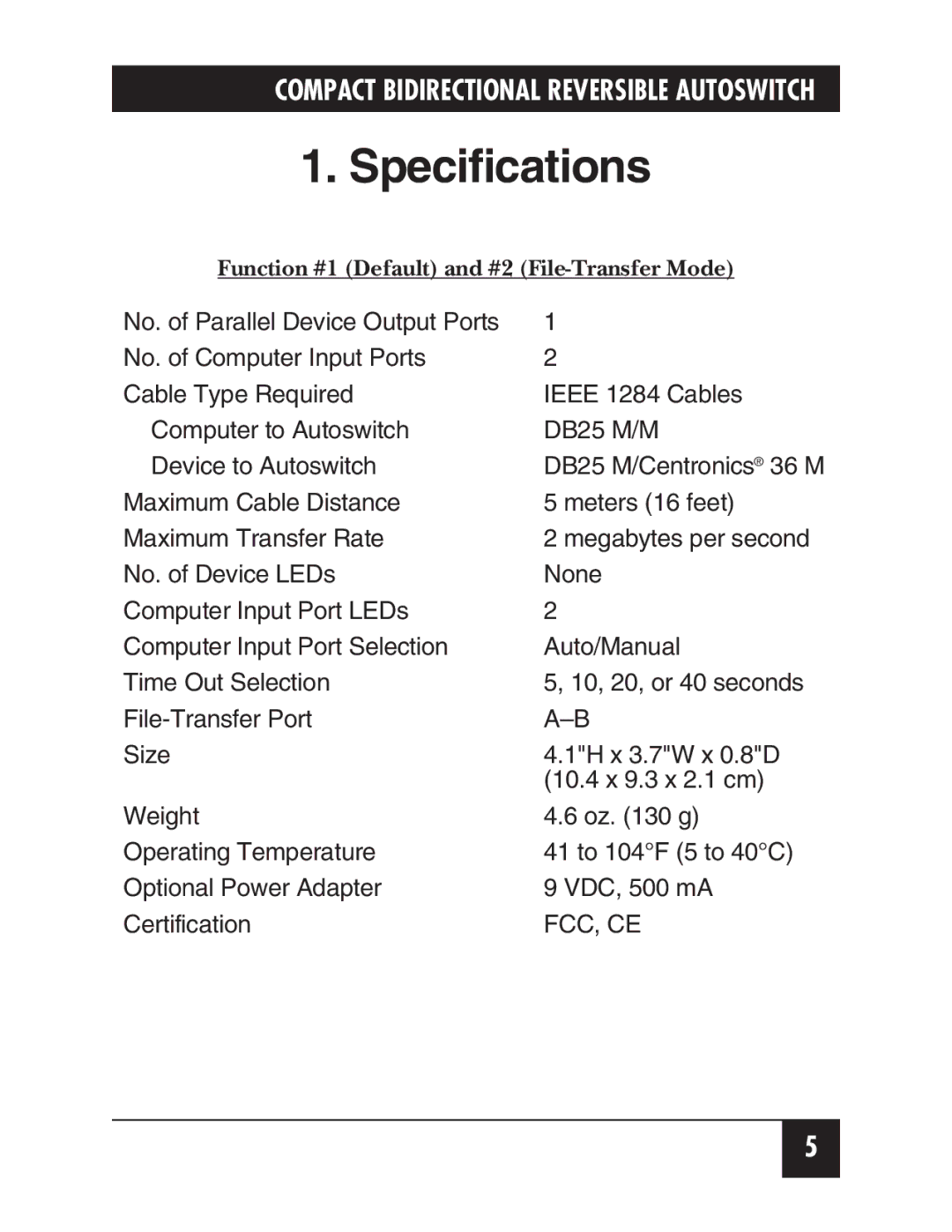 Black Box SW177A manual Specifications 