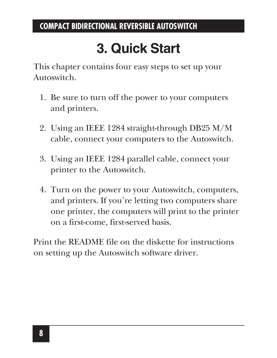 Black Box SW177A manual Quick Start 