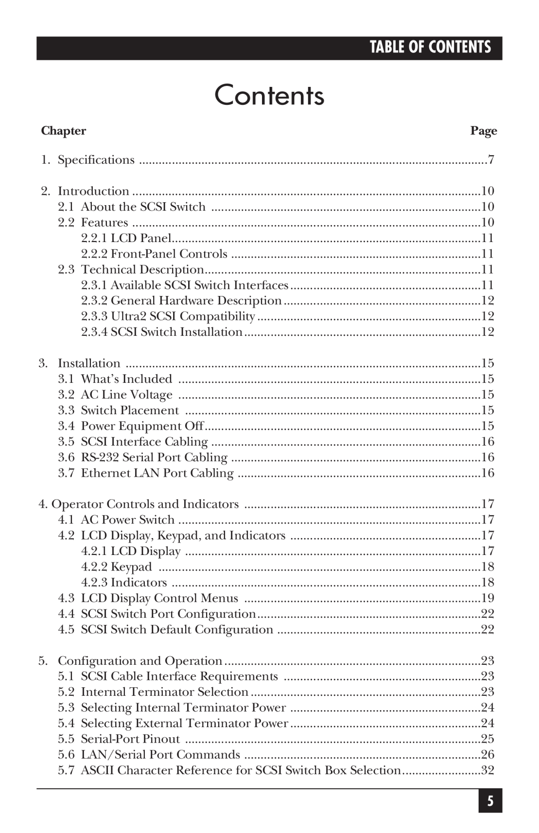 Black Box SW487A-R2 manual Table Of Contents 