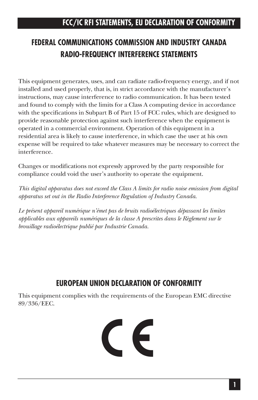 Black Box SW487A-R2 manual RADIO-FREQUENCY Interference Statements 