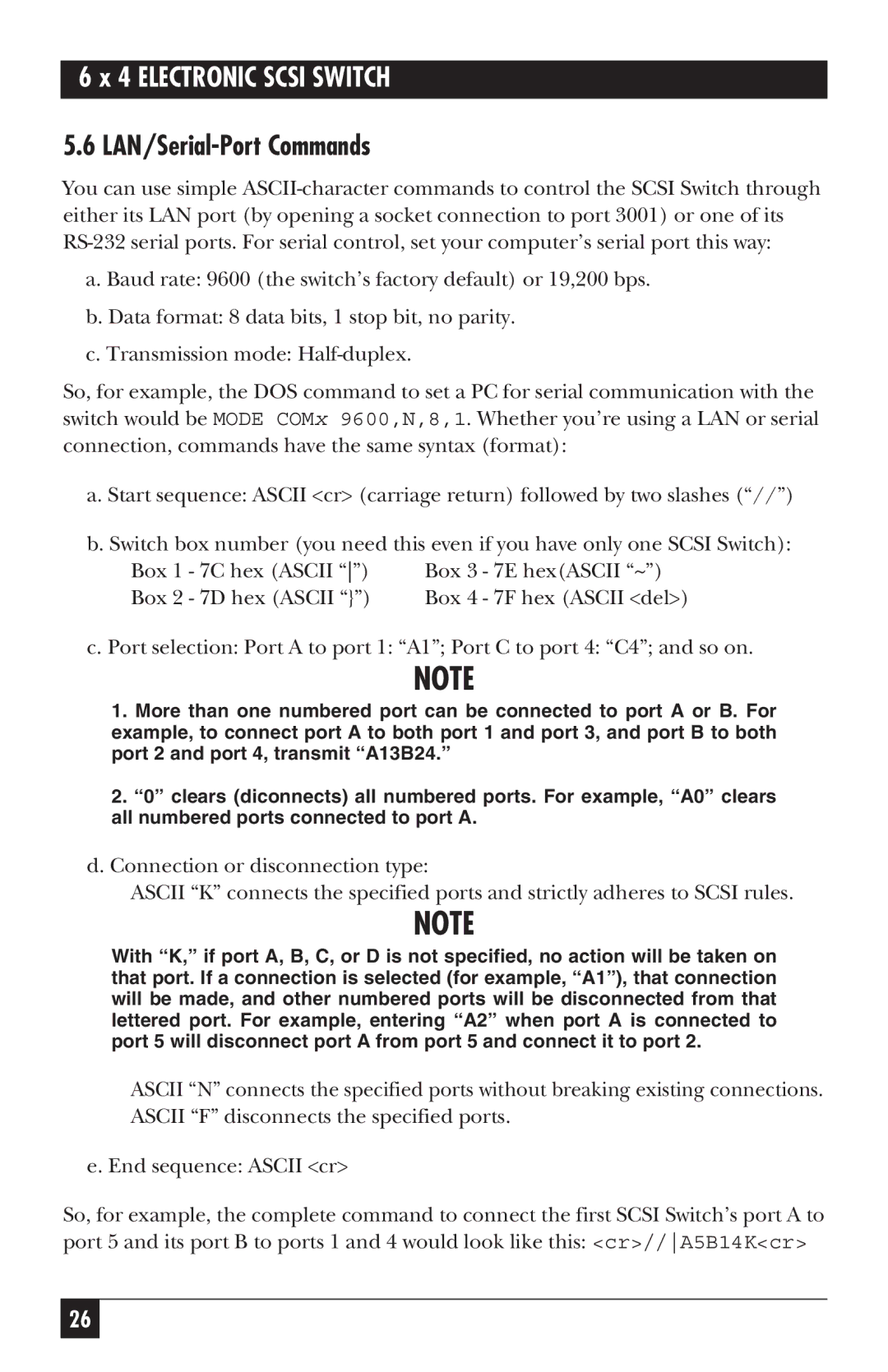 Black Box SW487A-R2 manual LAN/Serial-Port Commands 