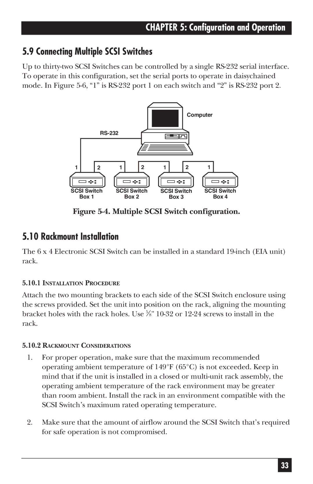 Black Box SW487A-R2 manual Connecting Multiple Scsi Switches, Rackmount Installation 