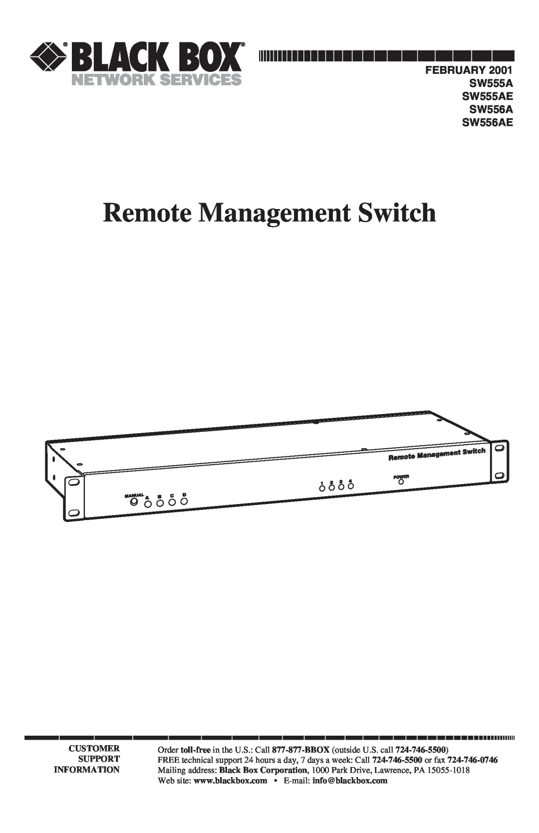 Black Box manual Remote Management Switch, FEBRUARY SW555A SW555AE SW556A SW556AE, Customer, Support 
