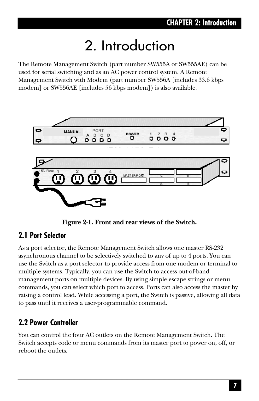 Black Box SW555AE, SW556AE manual Introduction, Port Selector, Power Controller 