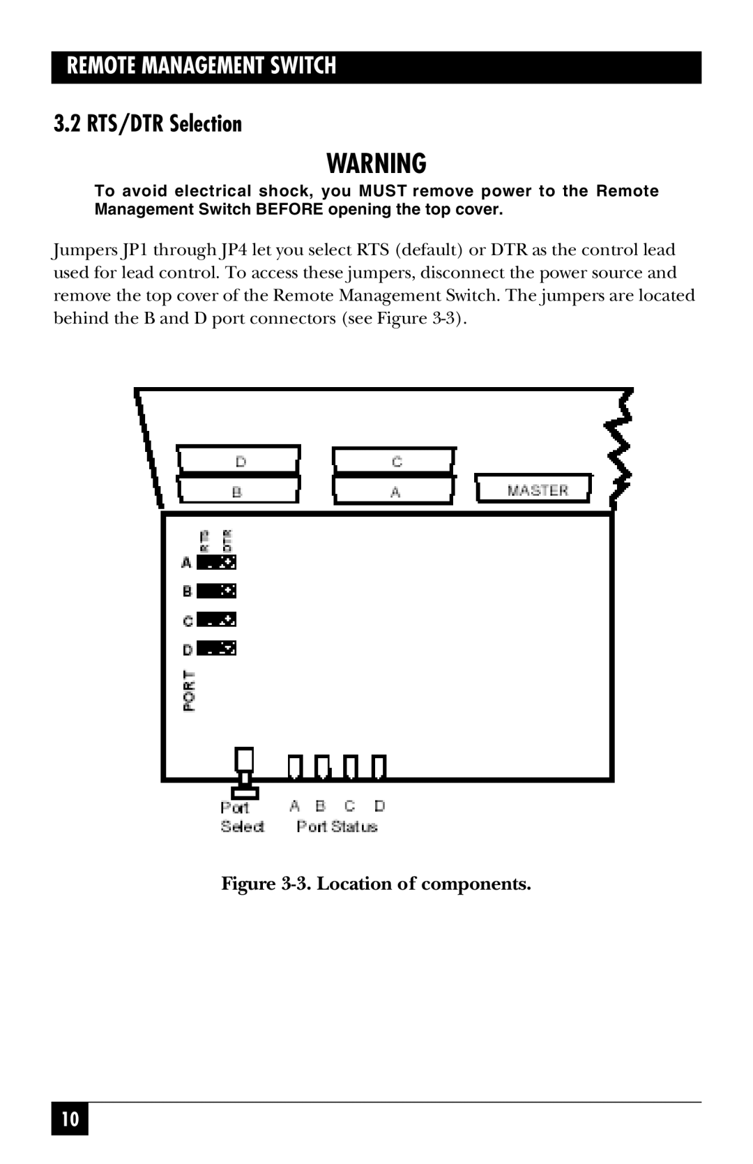 Black Box SW555AE, SW556AE manual RTS/DTR Selection, Location of components 