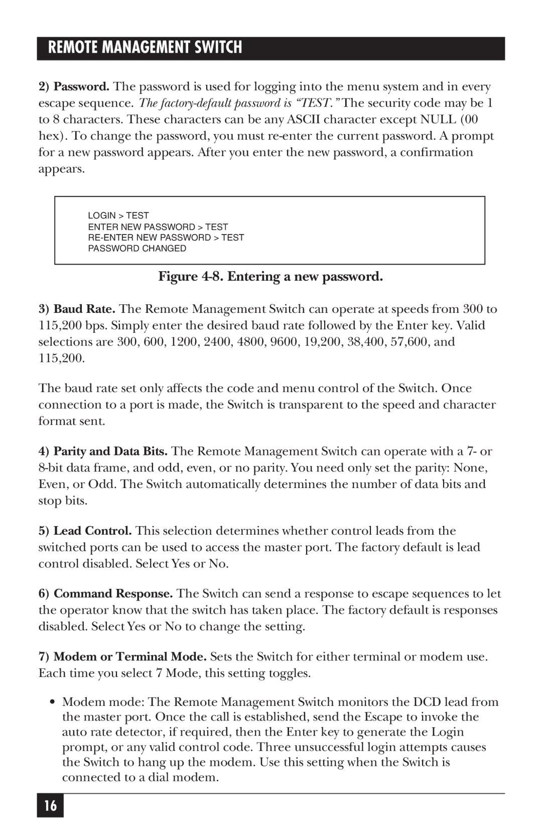 Black Box SW556AE, SW555AE manual Entering a new password 