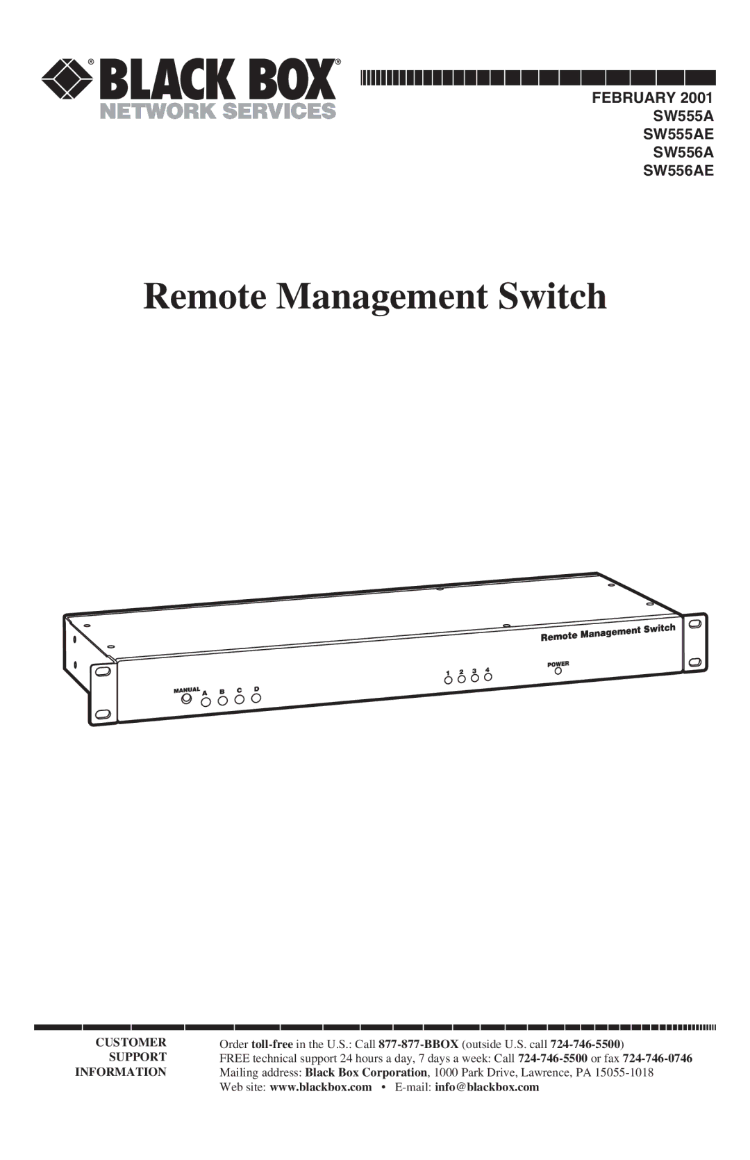 Black Box SW555AE, SW556AE manual Remote Management Switch 