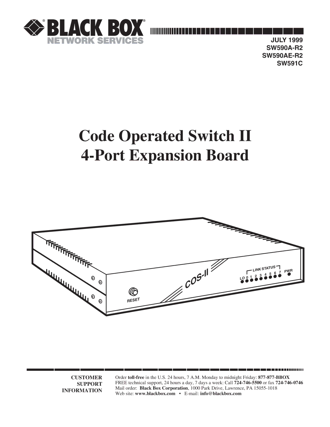 Black Box SW591C, SW590A-R2 manual Code Operated Switch II 4-Port Expansion Board 