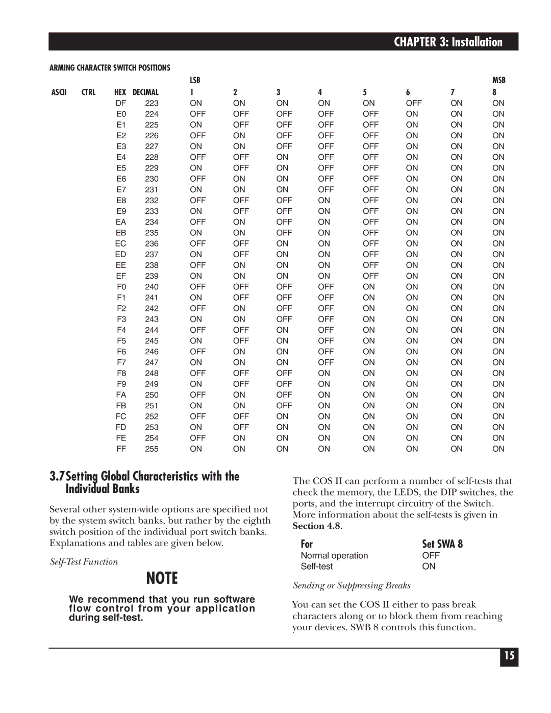 Black Box SW591C, SW590A-R2 manual For, Self-Test Function, Sending or Suppressing Breaks 