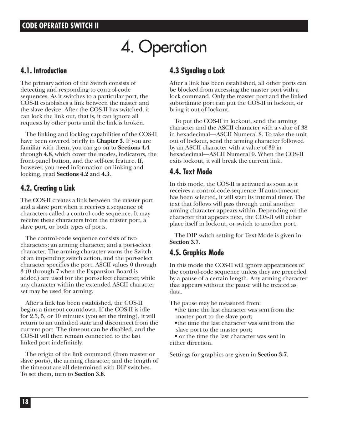 Black Box SW590A-R2, SW591C manual Operation, Creating a Link, Signaling a Lock, Text Mode, Graphics Mode 