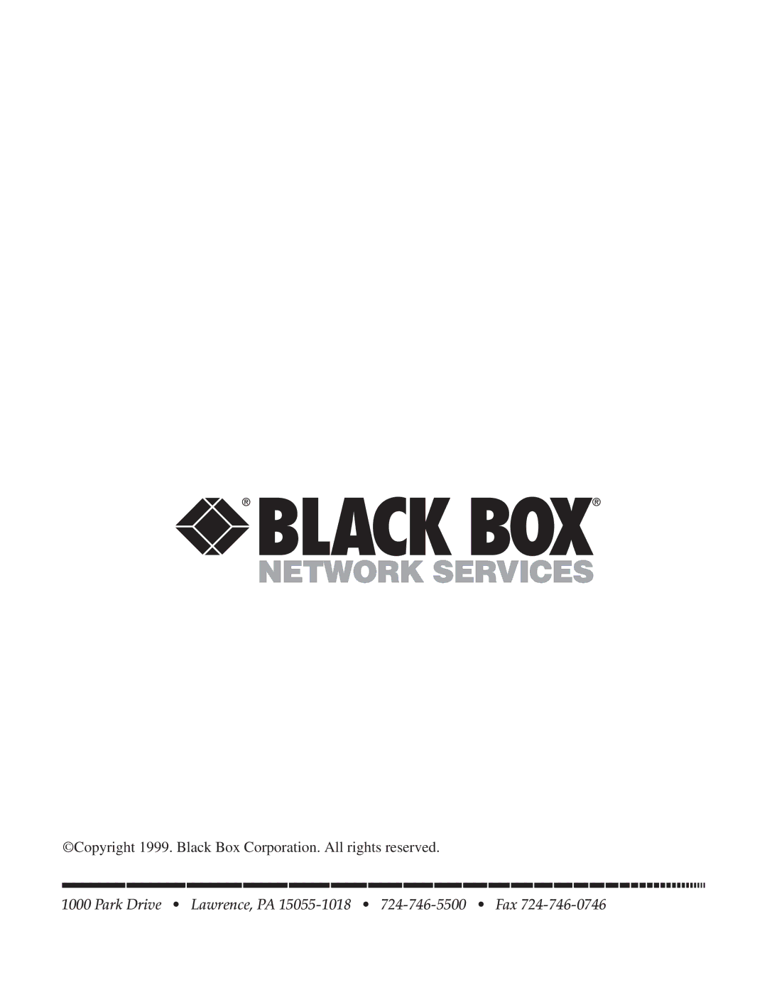 Black Box SW591C, SW590A-R2 manual Park Drive Lawrence, PA 15055-1018 724-746-5500 Fax 